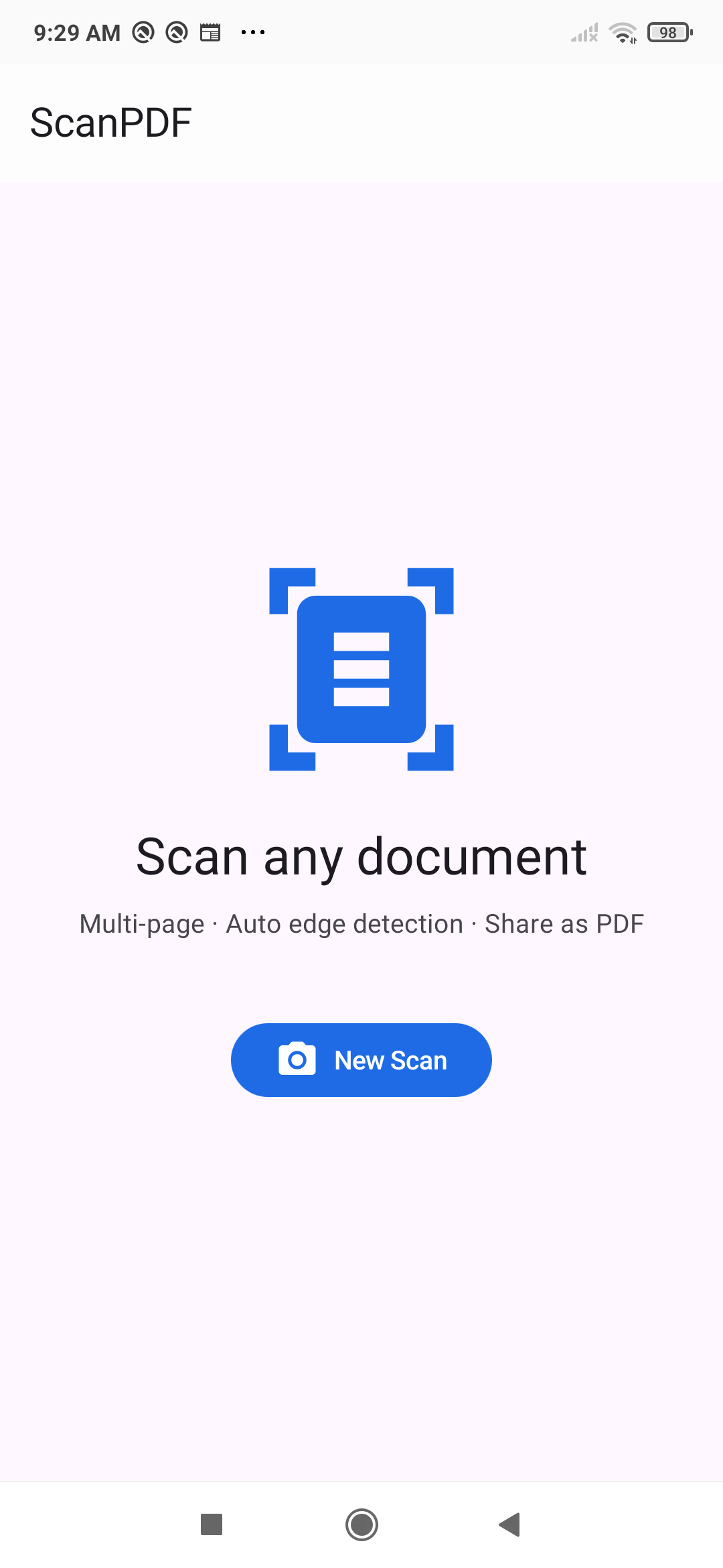 Home screen with New Scan button