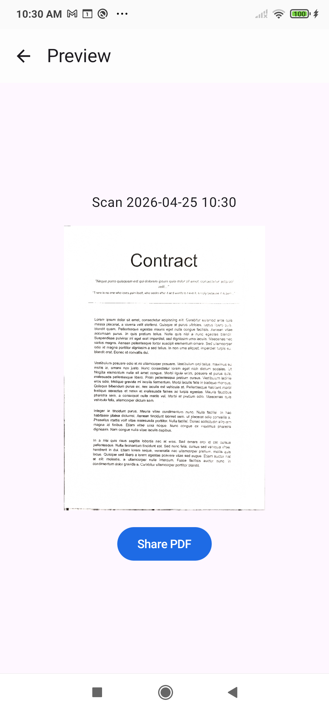 PDF preview with Share button